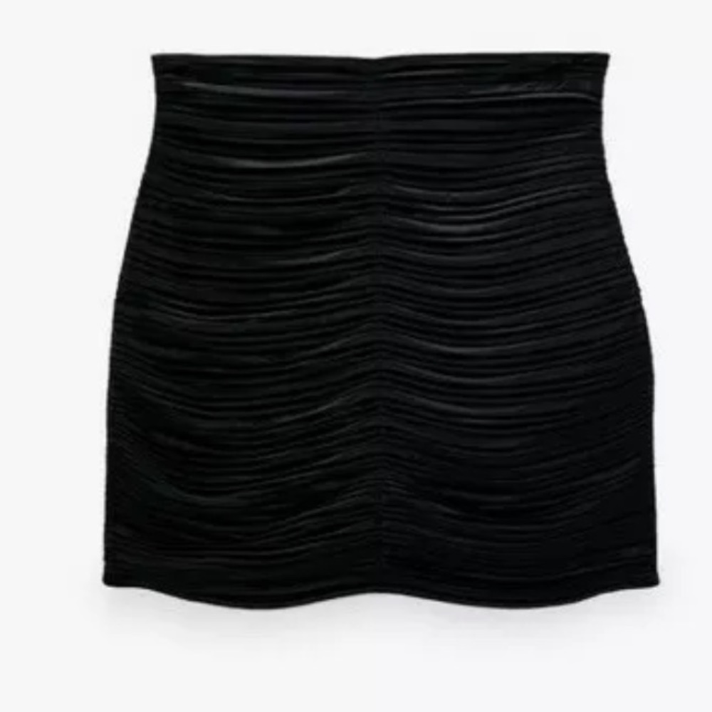 ZARA Satin Effect Mini Skirt Black XS Ruching